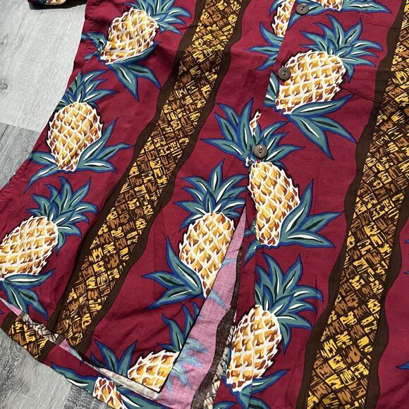 Vintage KAMEHAMEHA Shirt Red Hawaiian Pineapple Camp Island Loop Collar Aloha M - Picture 4 of 5